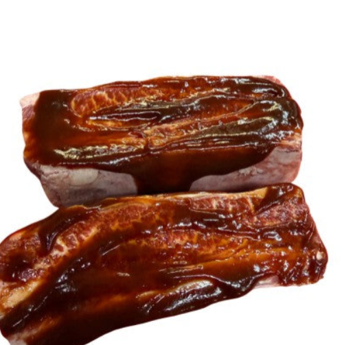 2 beef ribs marinated in BBQ sauce